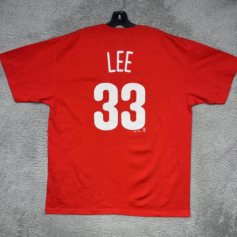 NWT Majestic Philadelphia Phillies Cliff Lee T Shirt Men's Sz XL Red #33 MLB Tee